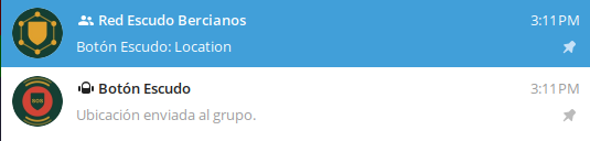 El grupo Red Escudo Bercianos y el Botón Escudo, uno junto al otro en la lista de chats.