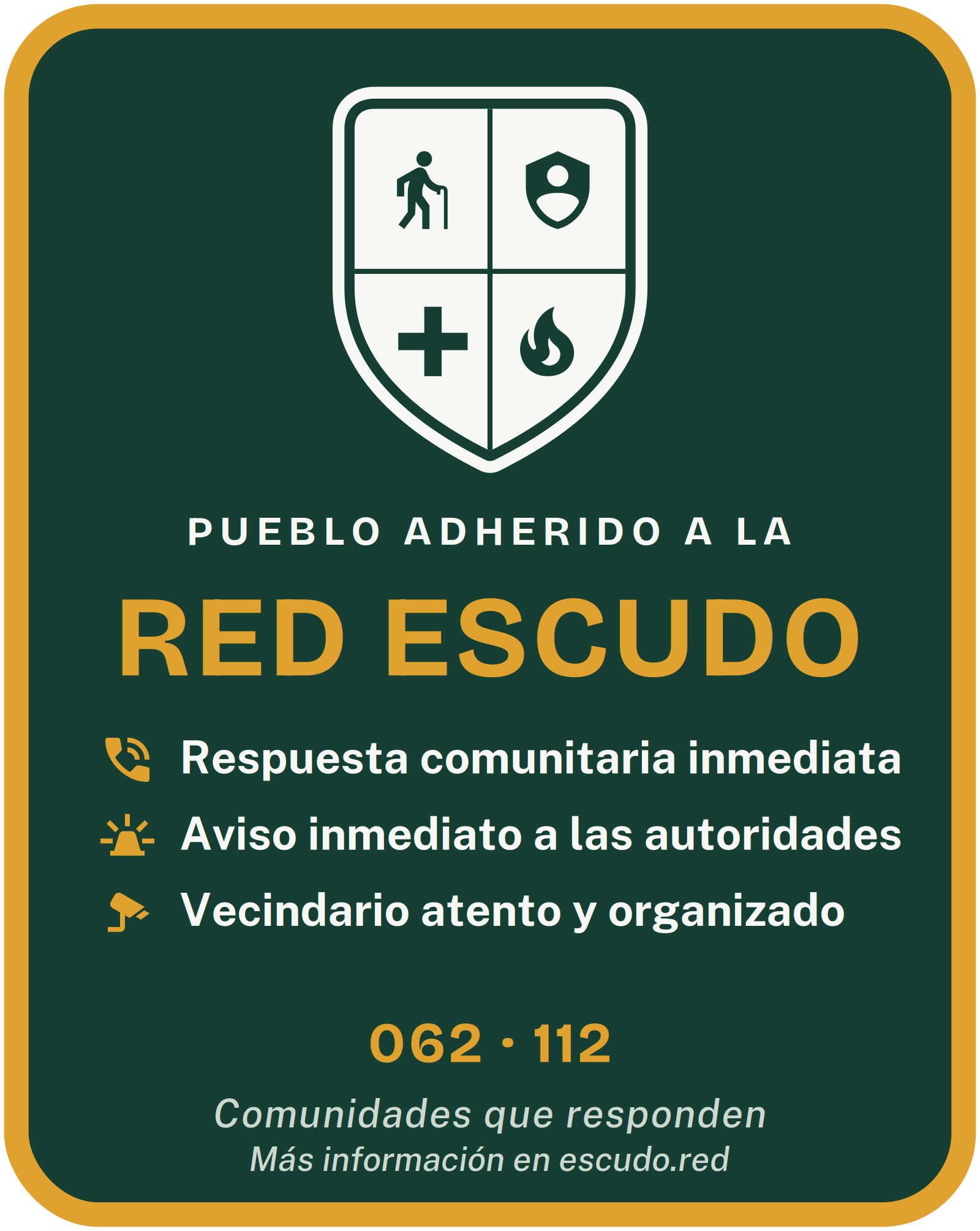 Arte de la pegatina Escudo: escudo, «Pueblo adherido a la Red Escudo», 062 · 112.