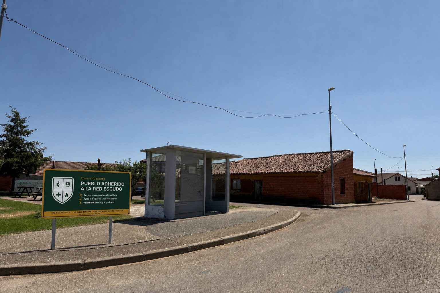 Señal de entrada de la Red Escudo instalada a la entrada del pueblo, junto al panel de anuncios.